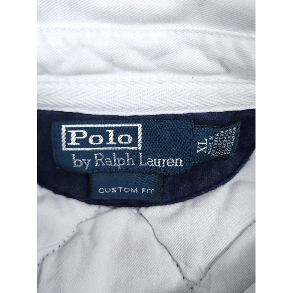 Polo Ralph Lauren Long Sleeve Blue White Rugby Shirt Custom Fit Mens Size XL - Picture 5 of 7